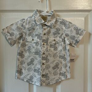Arizona Gray & White Button Down shirt with Motorcycle and lightening print, 24M